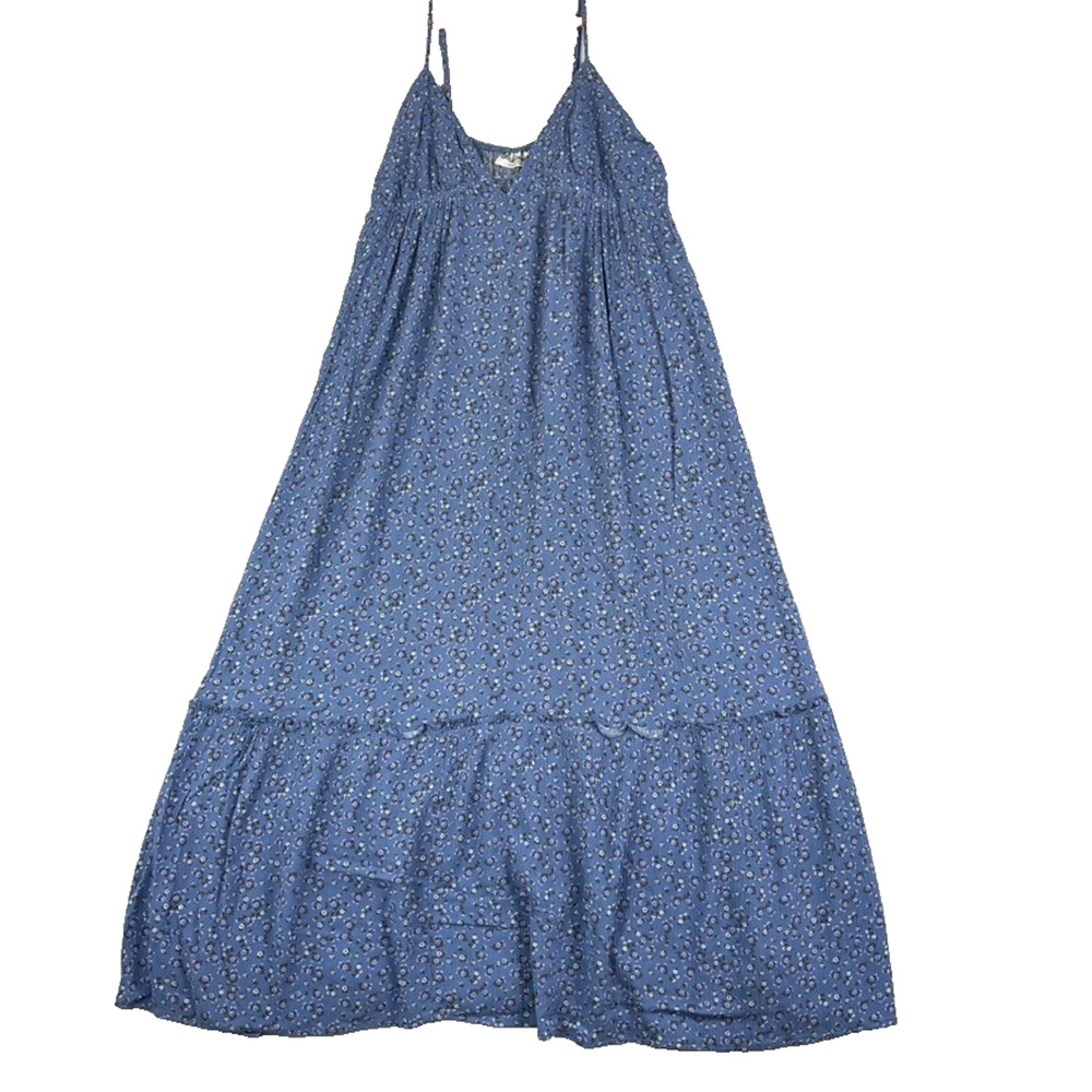 No Boundaries Blue Floral Maxi Dress Women's Size XL V-Neck Spaghetti Strap